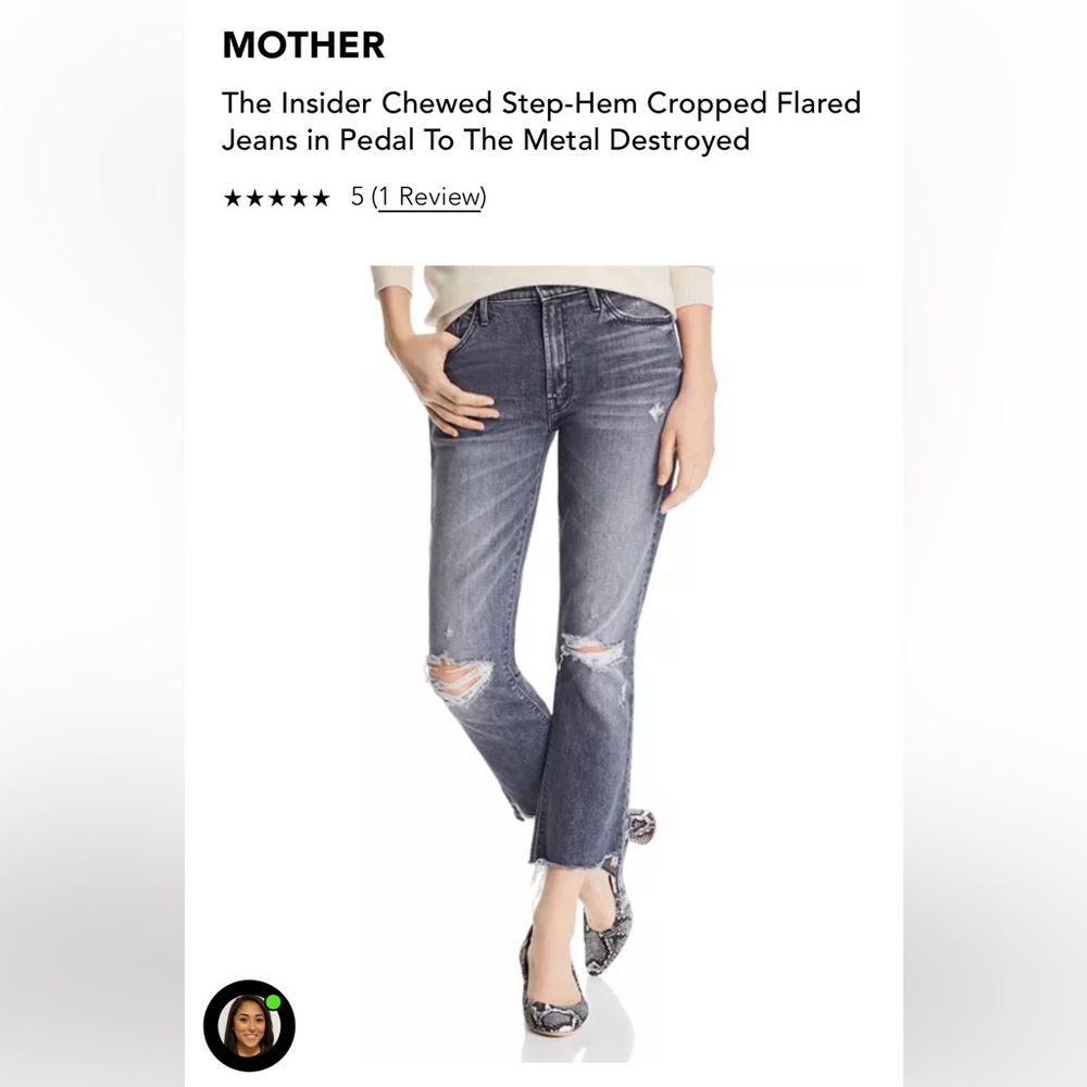 mother insider crop step chew jeans in petal to the metal grey color